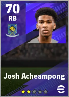 Josh Acheampong eFootball 2026 player card — 70 OVR RB