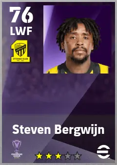 Steven Bergwijn eFootball 2026 player card — 76 OVR LWF