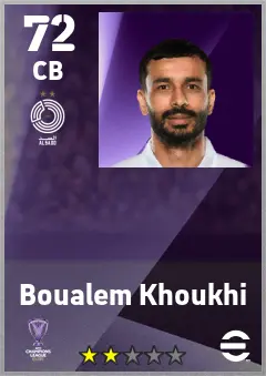 Boualem Khoukhi eFootball 2026 player card — 72 OVR CB