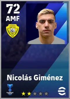 Nicolas Gimenez eFootball 2026 player card — 72 OVR AMF