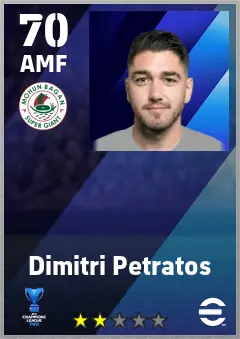 Dimitri Petratos eFootball 2026 player card — 70 OVR AMF