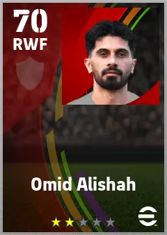 Omid Alishah eFootball 2026 player card — 70 OVR RWF