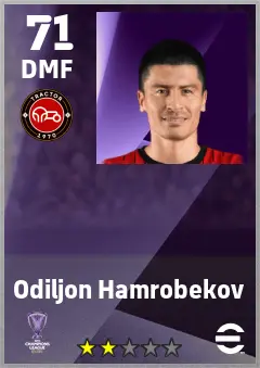 Odiljon Hamrobekov eFootball 2026 player card — 71 OVR DMF