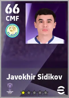 Javokhir Sidikov eFootball 2026 player card — 66 OVR CMF