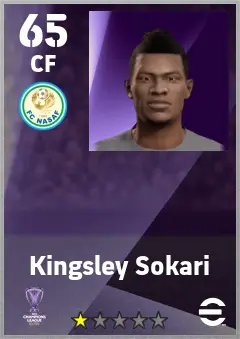 Kingsley Sokari eFootball 2026 player card — 65 OVR CF