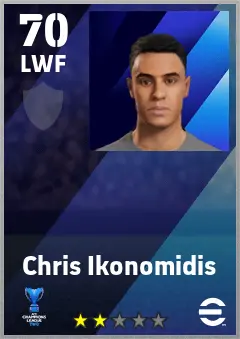 Chris Ikonomidis eFootball 2026 player card — 70 OVR LWF