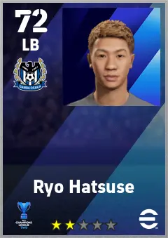 Ryo Hatsuse eFootball 2026 player card — 72 OVR LB