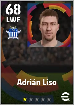 Adrian Liso eFootball 2026 player card — 68 OVR LWF