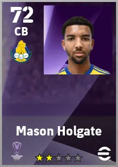 Mason Holgate eFootball 2026 player card — 72 OVR CB