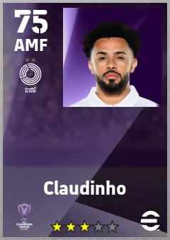 Claudinho eFootball 2026 player card — 75 OVR AMF