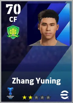 Zhang Yuning eFootball 2026 player card — 70 OVR CF