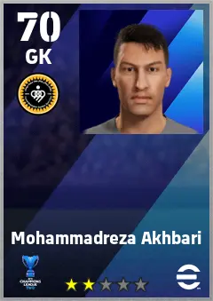 Mohammadreza Akhbari eFootball 2026 player card — 70 OVR GK