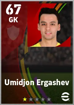 Umidjon Ergashev eFootball 2026 player card — 67 OVR GK