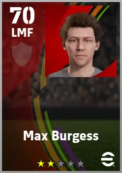 Max Burgess eFootball 2026 player card — 70 OVR LMF