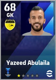 Yazeed Abulaila eFootball 2026 player card — 68 OVR GK
