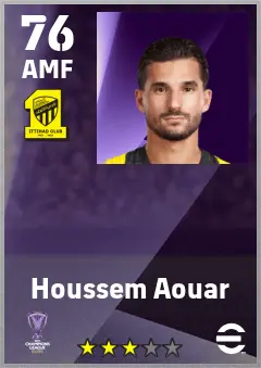 Houssem Aouar eFootball 2026 player card — 76 OVR AMF