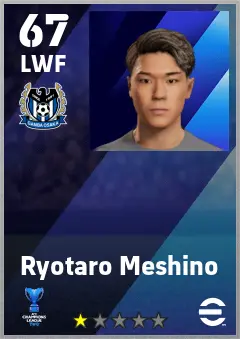 Ryotaro Meshino eFootball 2026 player card — 67 OVR LWF