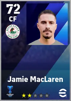 Jamie MacLaren eFootball 2026 player card — 72 OVR CF