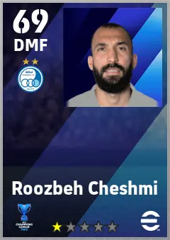 Roozbeh Cheshmi eFootball 2026 player card — 69 OVR DMF
