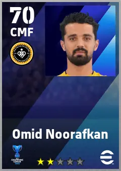 Omid Noorafkan eFootball 2026 player card — 70 OVR CMF