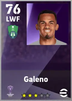 Galeno eFootball 2026 player card — 76 OVR LWF