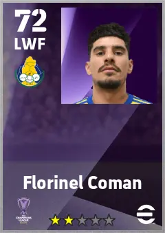 Florinel Coman eFootball 2026 player card — 72 OVR LWF