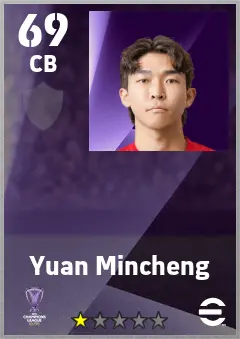 Yuan Mincheng eFootball 2026 player card — 69 OVR CB