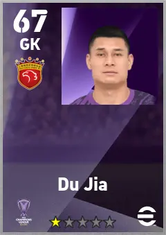 Du Jia eFootball 2026 player card — 67 OVR GK