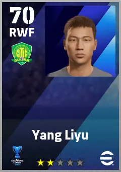 Yang Liyu eFootball 2026 player card — 70 OVR RWF