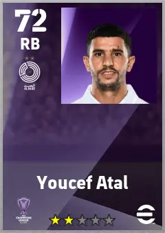 Youcef Atal eFootball 2026 player card — 72 OVR RB