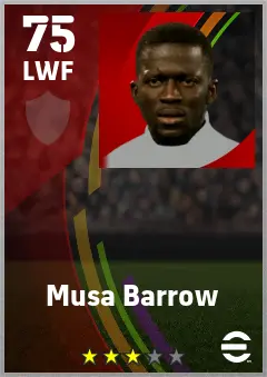 Musa Barrow eFootball 2026 player card — 75 OVR LWF