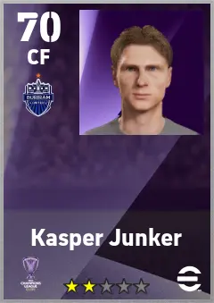 Kasper Junker eFootball 2026 player card — 70 OVR CF