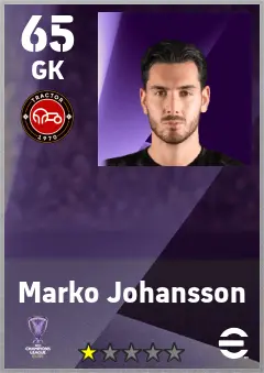 Marko Johansson eFootball 2026 player card — 65 OVR GK