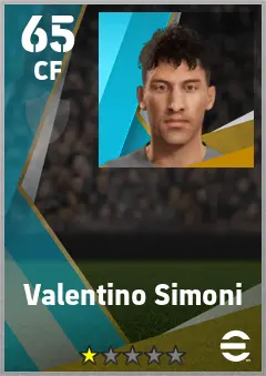 Valentino Simoni eFootball 2026 player card — 65 OVR CF
