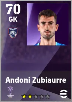 Andoni Zubiaurre eFootball 2026 player card — 70 OVR GK