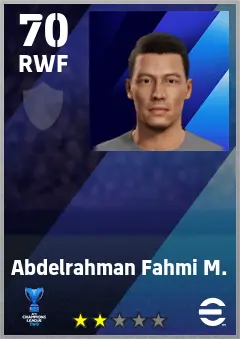 Abdelrahman Fahmi M. eFootball 2026 player card — 70 OVR RWF