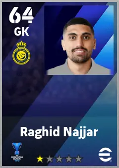 Raghid Najjar eFootball 2026 player card — 64 OVR GK