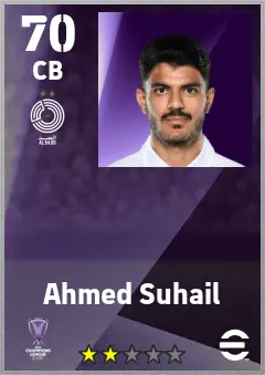 Ahmed Suhail eFootball 2026 player card — 70 OVR CB
