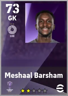 Meshaal Barsham eFootball 2026 player card — 73 OVR GK