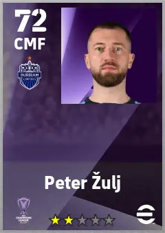 Peter Zulj eFootball 2026 player card — 72 OVR CMF