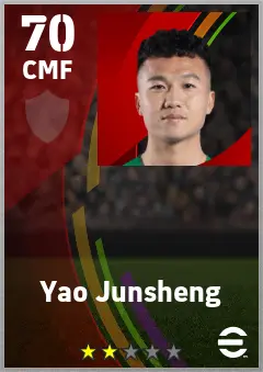 Yao Junsheng eFootball 2026 player card — 70 OVR CMF