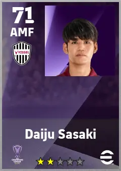 Daiju Sasaki eFootball 2026 player card — 71 OVR AMF