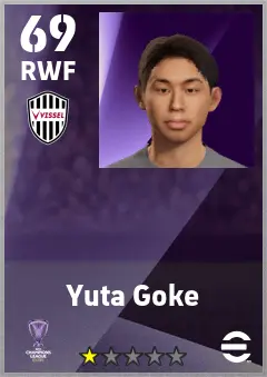Yuta Goke eFootball 2026 player card — 69 OVR RWF