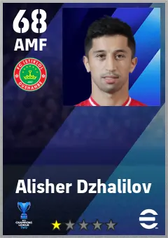 Alisher Dzhalilov eFootball 2026 player card — 68 OVR AMF