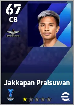 Jakkapan Praisuwan eFootball 2026 player card — 67 OVR CB