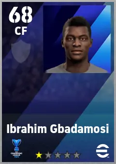 Ibrahim Gbadamosi eFootball 2026 player card — 68 OVR CF