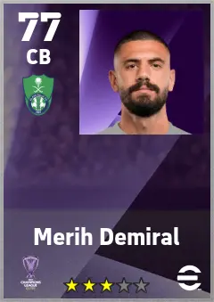 Merih Demiral eFootball 2026 player card — 77 OVR CB