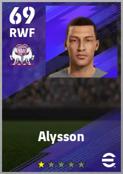 Alysson eFootball 2026 player card — 69 OVR RWF