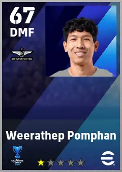 Weerathep Pomphan eFootball 2026 player card — 67 OVR DMF