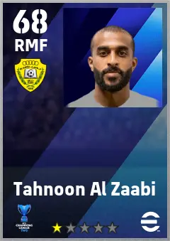 Tahnoon Al Zaabi eFootball 2026 player card — 68 OVR RMF